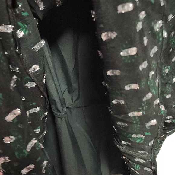 LOFT Metallic Clip Pintucked Flare Dress Green & Silver Size L - Picture 11 of 12